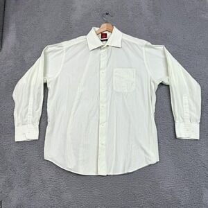 Oscar De La Renta Dress Shirt Men 17.5 34/35‎ Yellow Blue Stripe Cotton Career